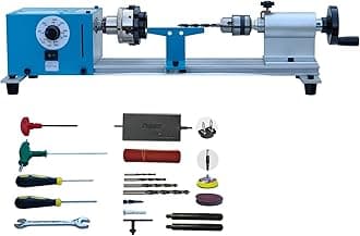 Mini Lathe Mini Torno Wood Lathe Machine Multi-Purpose Type Extended Processing Diameter 2.5 Inche, Processing Length 7.5 Inche Support for Drilling Torno