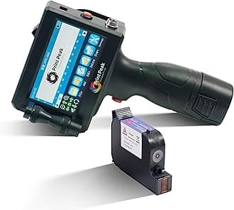 PrintPeak Handheld Inkjet Printer Gun & Black Ink Cartridge for Any Surface (1-inch/25.4mm Print Height), Water Resistant, Quick Dry Ink for Barcodes, Logos, Text & Images